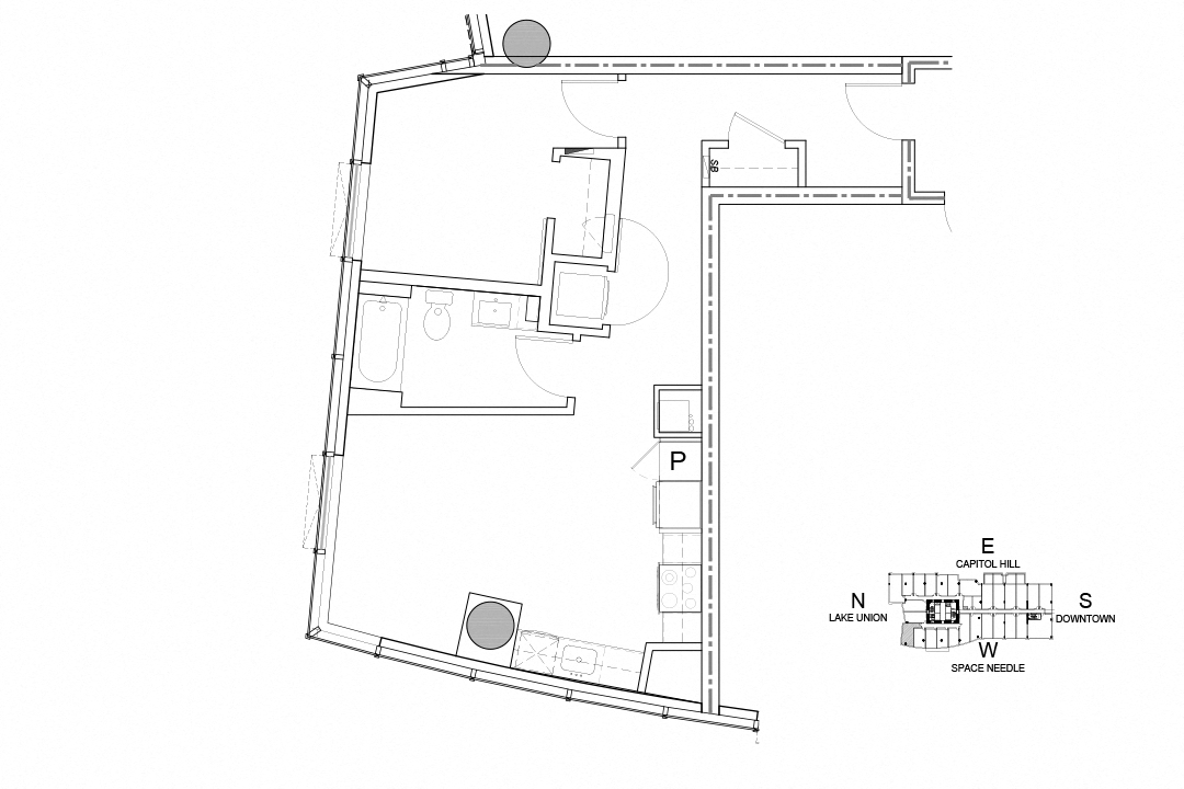 Floor plan for 1 bed, 1 bath, 794 sqft